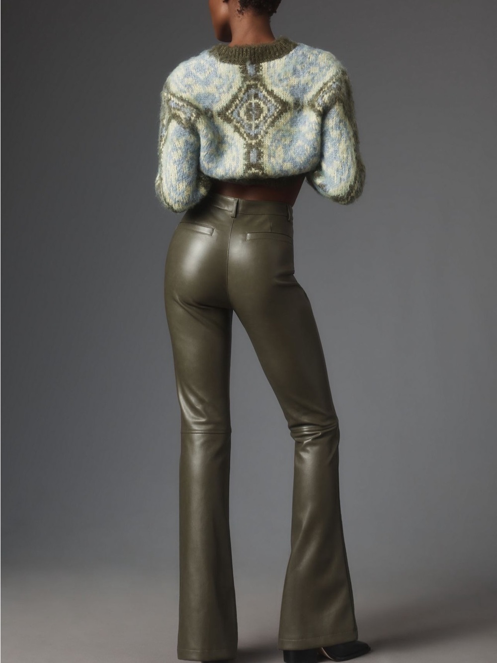 NWT Avec Les Filles Olive Green Faux Leather Boot-Cut Pants